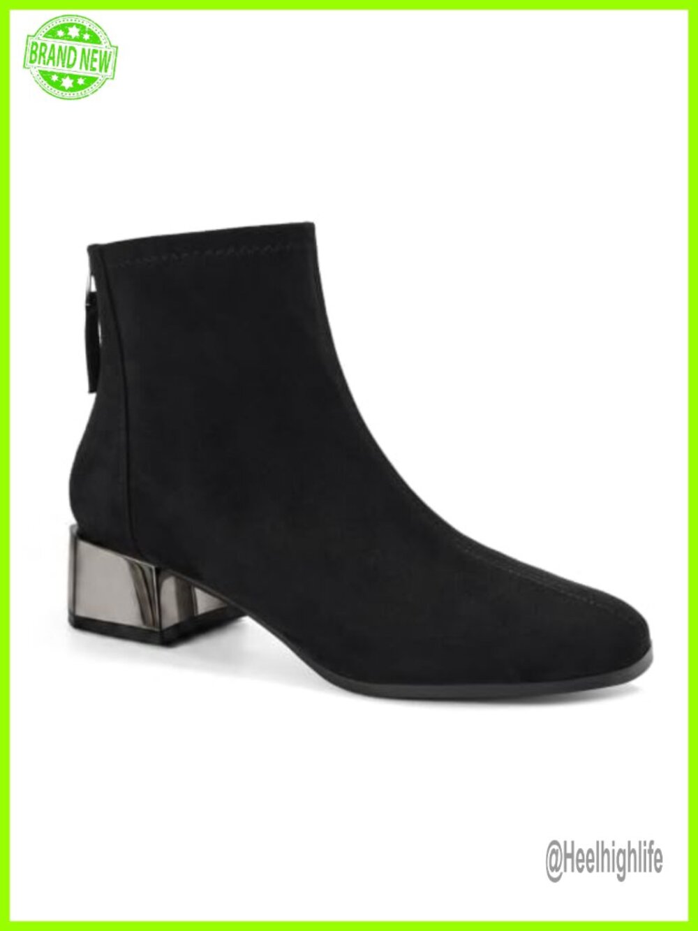 Womens Lambskin Leather Lined Square Toe Ankle Boots Back Zip Plated Heel